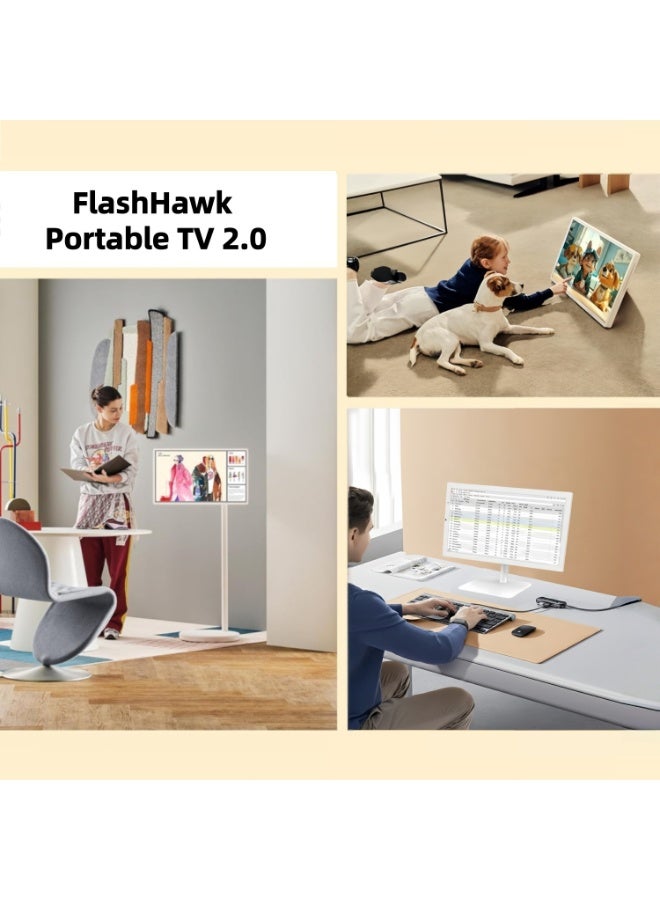 FlashHawk 27 inch 2 In 1 Mobile Portable TV Portable Touch Screen Monitor with Two Stand | Smart Android 13 OS | Build-in 1300W Camera, 12750aMh Battery 8H Video Play Time, Remote Control | 8G RAM+128G Storage - Image 2